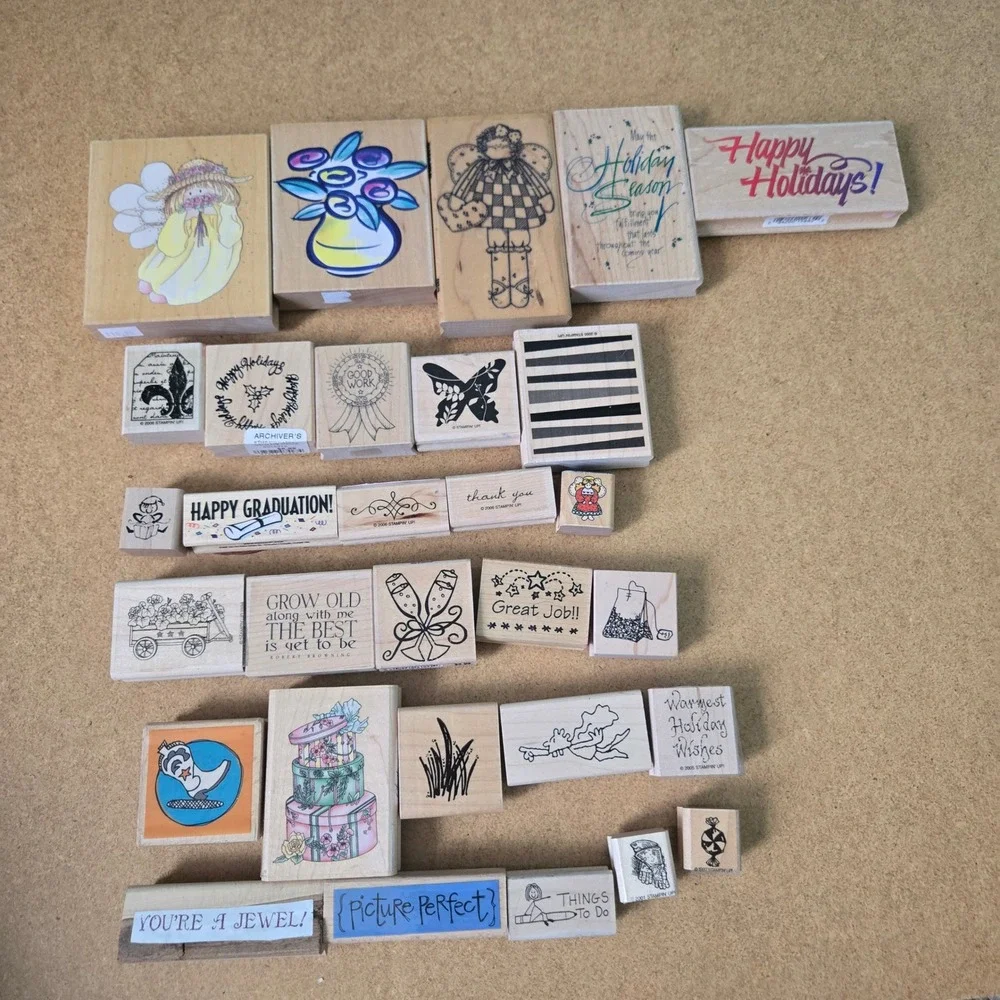 30 pc Stampin Up Hero Arts Wood Rubber Stamp Lot Holidays Celebration Flowers